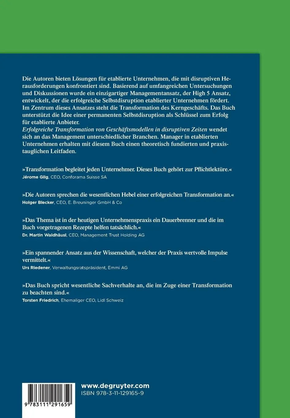 Rückseite: 9783111291659 | Erfolgreiche Transformation von Geschäftsmodellen in disruptiven...