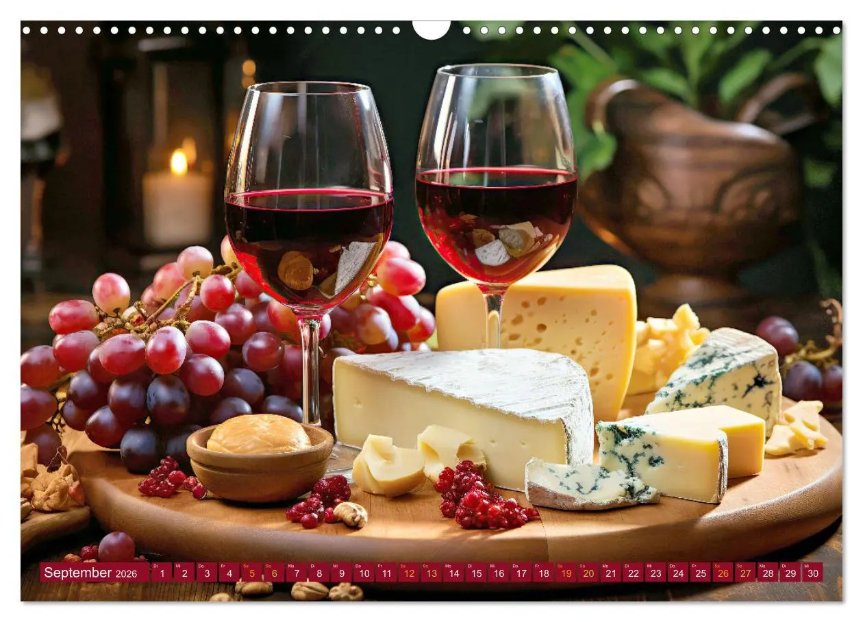 Bild: 9783457281659 | Gourmet Käse - und Weingenuss (Wandkalender 2026 DIN A3 quer),...