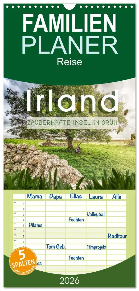 Cover: 9783516511659 | Familienplaner 2026 - Irland - Zauberhafte Insel in grün mit 5...