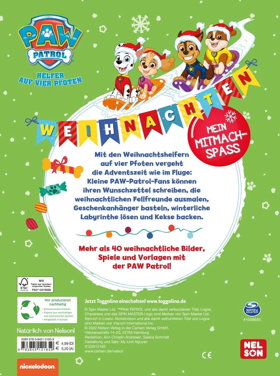Rückseite: 9783845121659 | PAW Patrol Kindergartenheft: Weihnachten - Mein Mitmach-Spaß | Buch