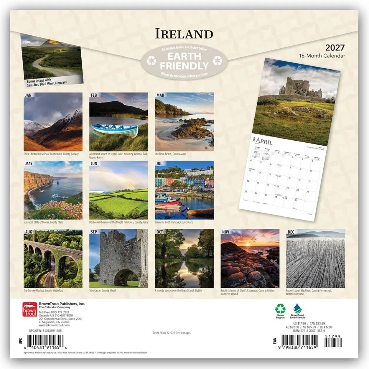 Rückseite: 9798330711659 | Ireland - Irland 2027 - 16-Monatskalender | Browntrout Publishers