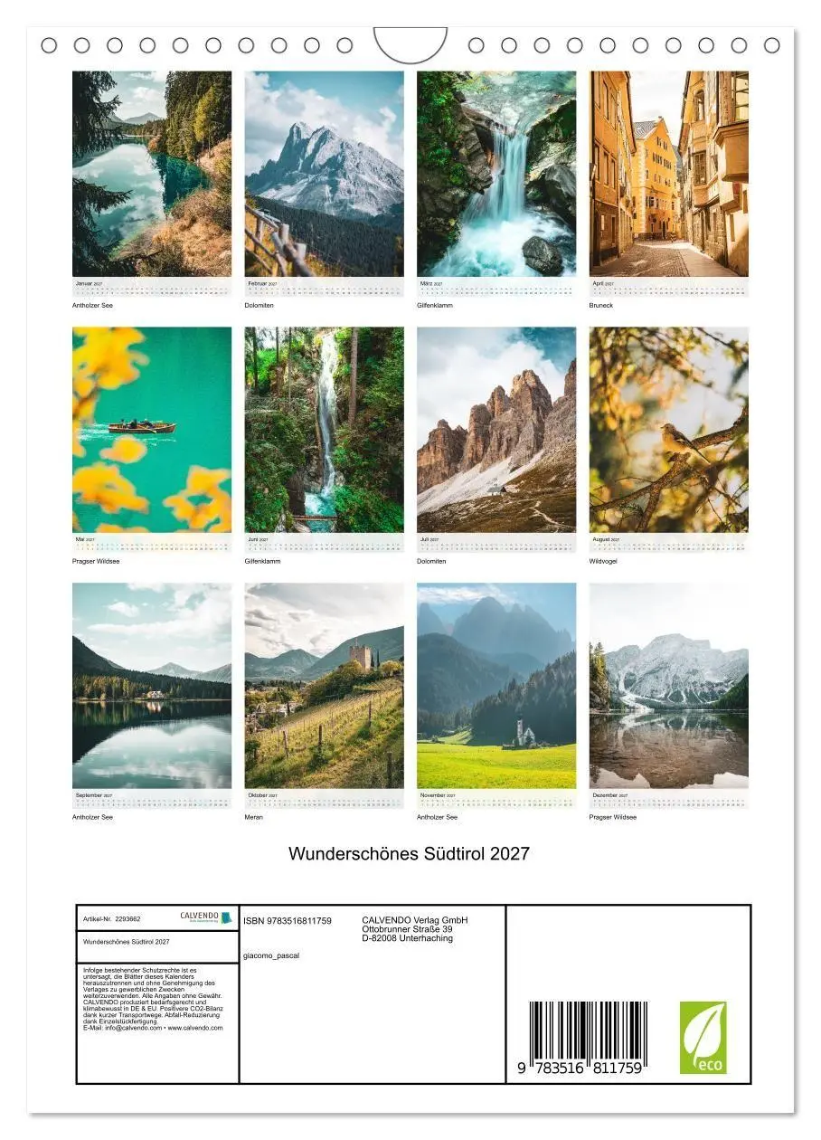 Bild: 9783516811759 | Wunderschönes Südtirol 2027 (Wandkalender 2027 DIN A4 hoch),...