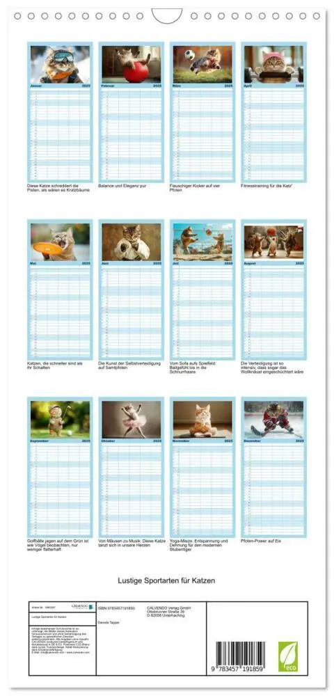 Bild: 9783457191859 | Familienplaner 2025 - Lustige Sportarten für Katzen mit 5 Spalten...