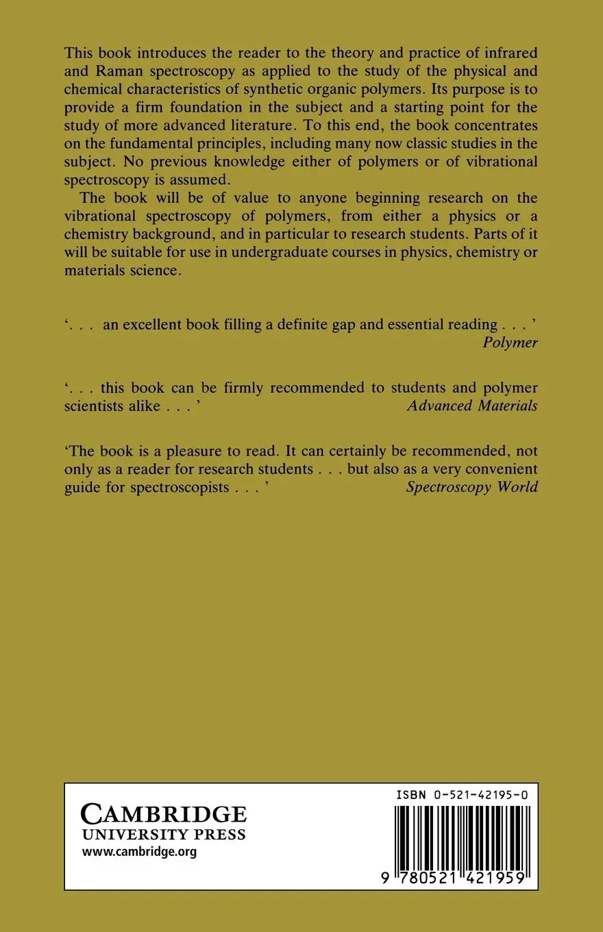 Rückseite: 9780521421959 | The Vibrational Spectroscopy of Polymers | D. I. Bower (u. a.) | Buch