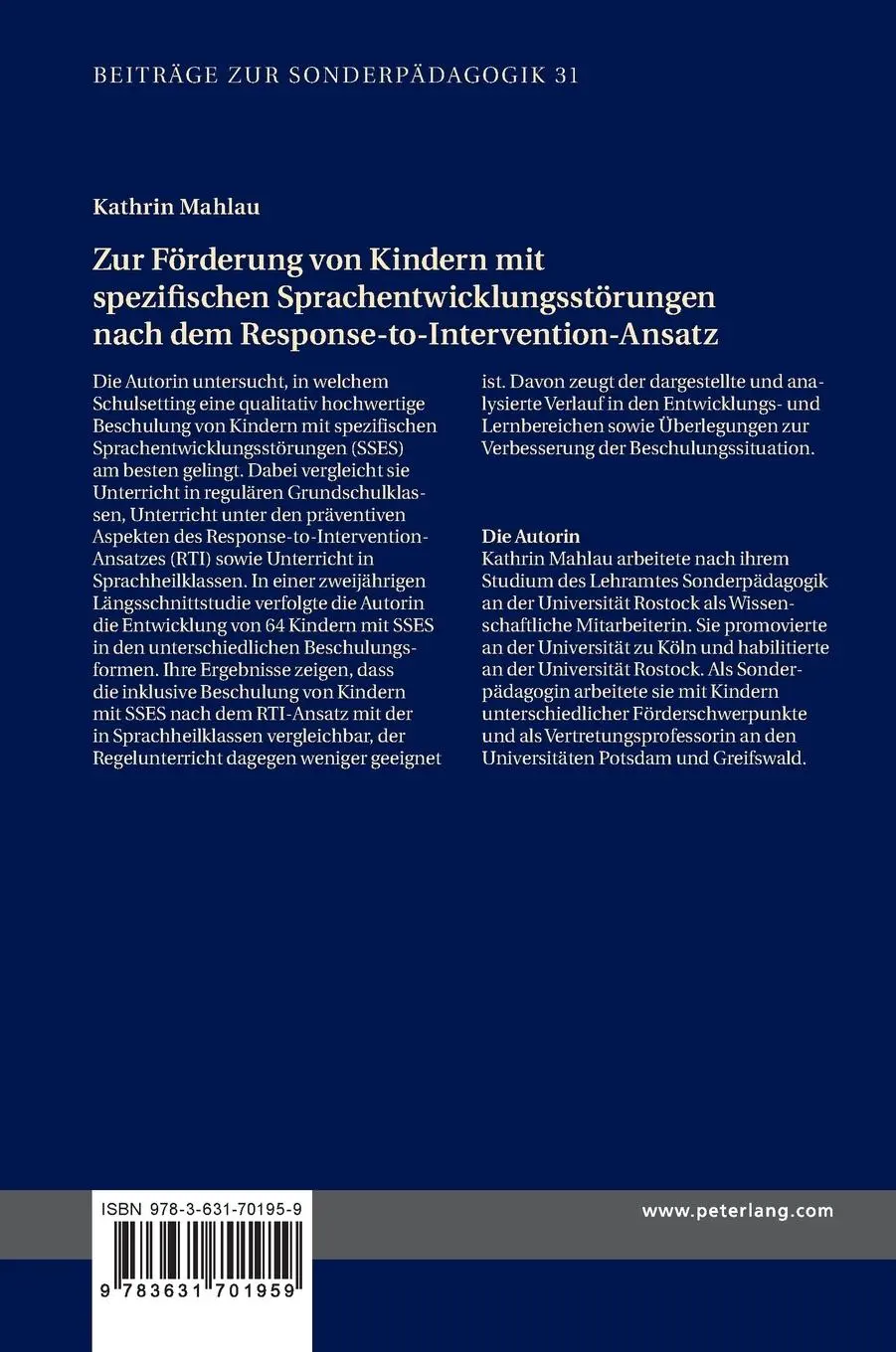 Rückseite: 9783631701959 | Zur Förderung von Kindern mit spezifischen...