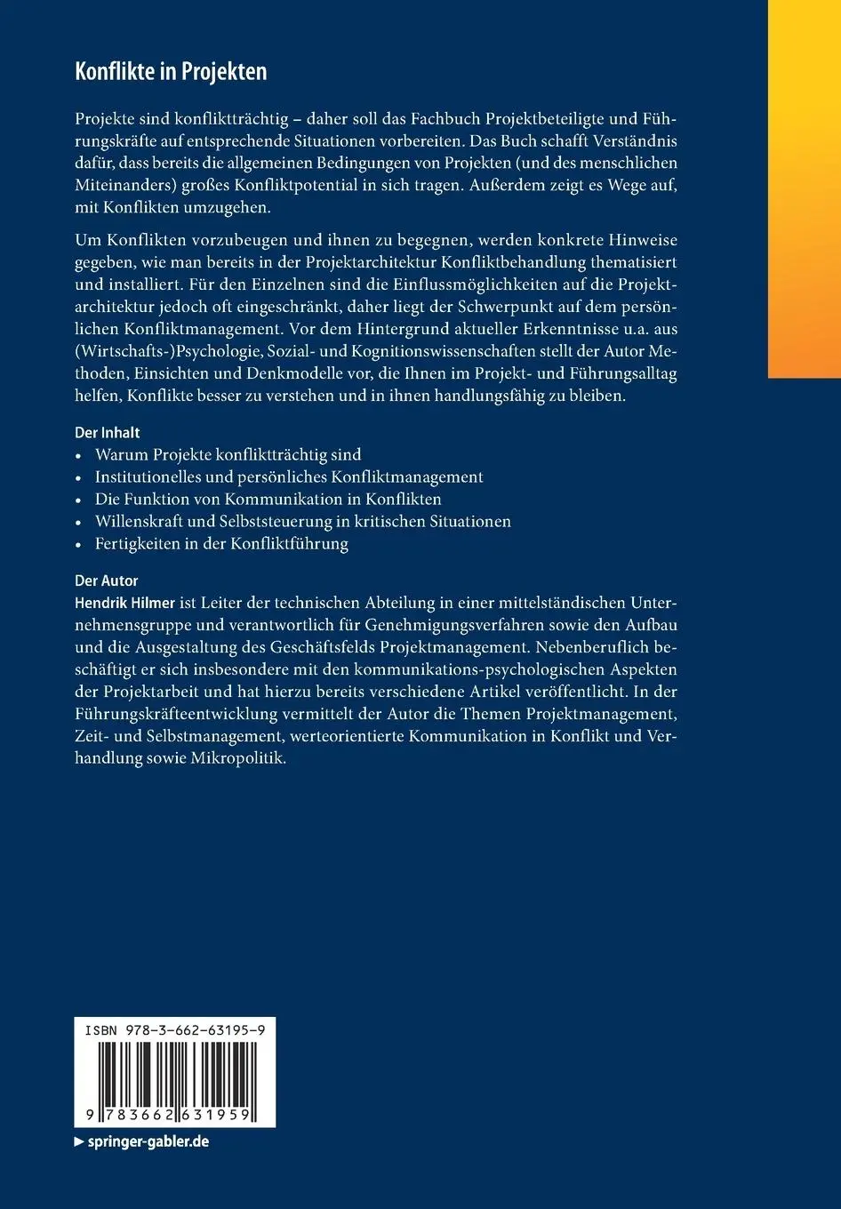 Rückseite: 9783662631959 | Konflikte in Projekten | Hendrik Hilmer | Taschenbuch | xvi | Deutsch