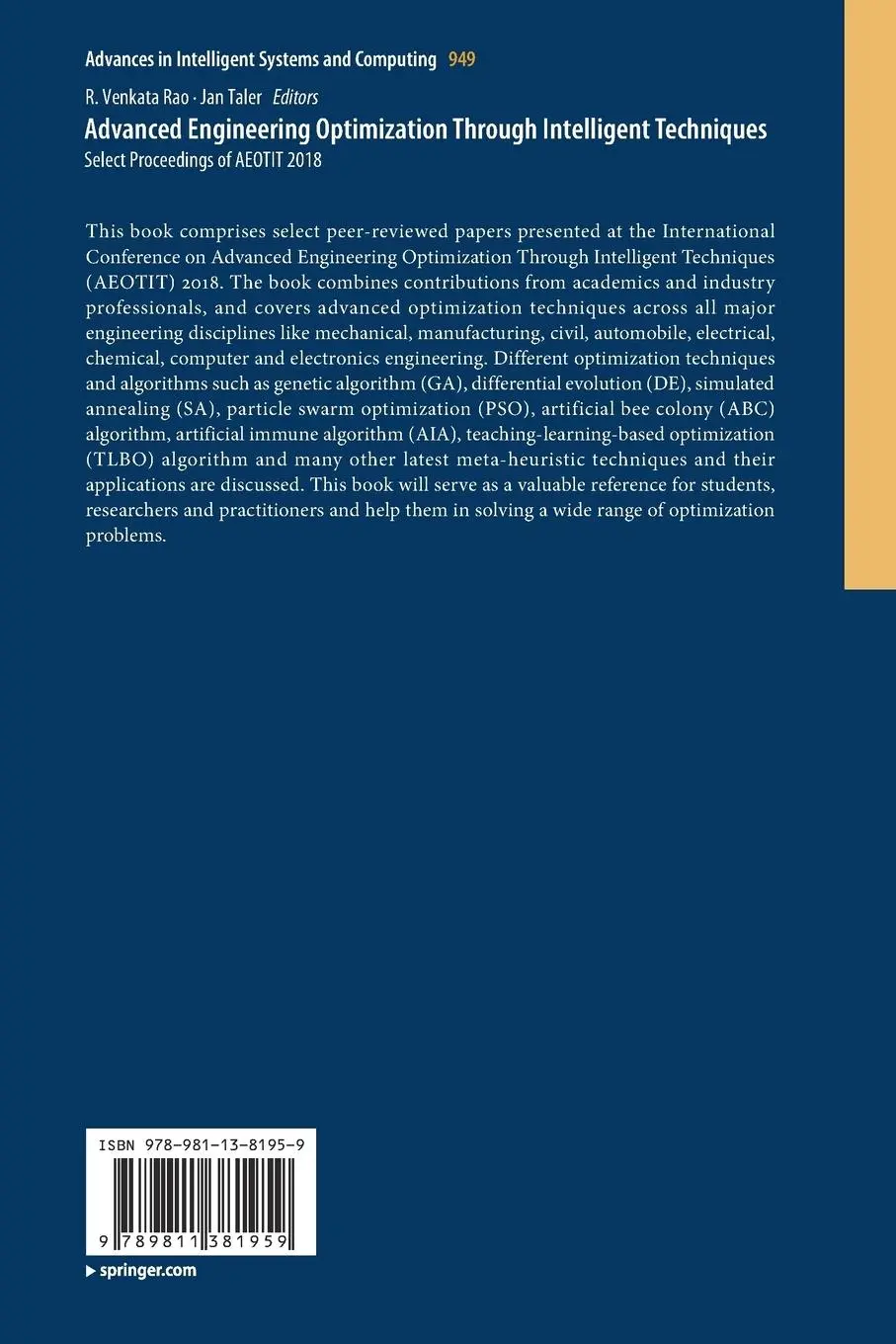 Rückseite: 9789811381959 | Advanced Engineering Optimization Through Intelligent Techniques