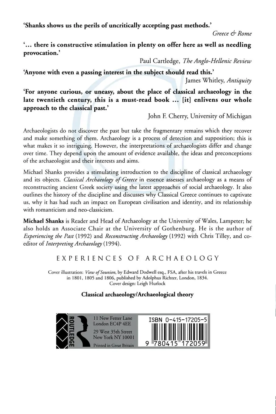 Rückseite: 9780415172059 | The Classical Archaeology of Greece | Experiences of the Discipline
