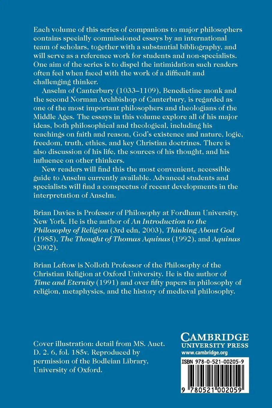 Rückseite: 9780521002059 | The Cambridge Companion to Anselm | Brian Davies (u. a.) | Taschenbuch