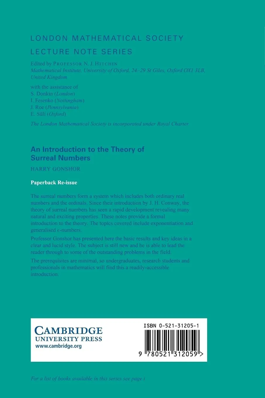 Rückseite: 9780521312059 | An Introduction to Surreal Numbers | H. Gonshor (u. a.) | Taschenbuch