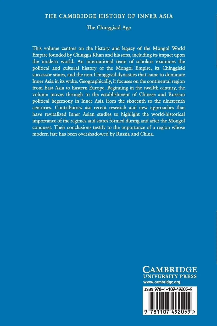 Rückseite: 9781107492059 | The Cambridge History of Inner Asia | Nicola Di Cosmo (u. a.) | Buch