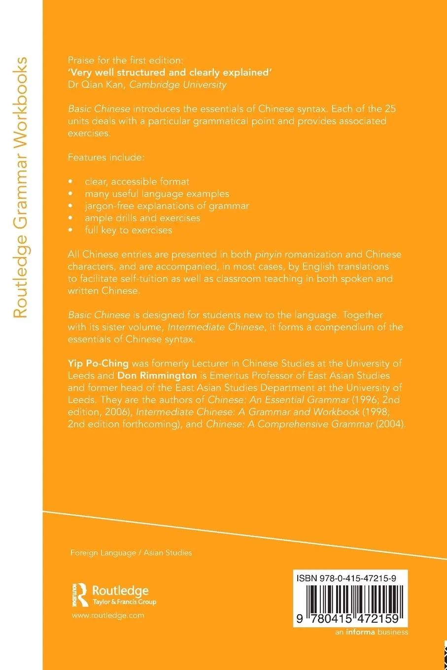 Rückseite: 9780415472159 | Basic Chinese | A Grammar and Workbook | Po-Ching Yip (u. a.) | Buch