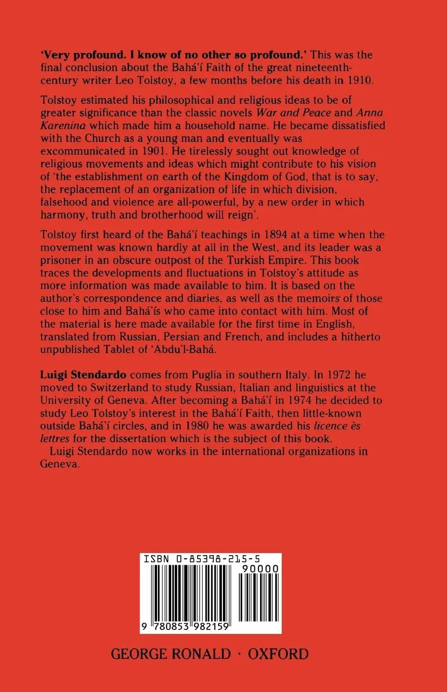 Rückseite: 9780853982159 | Leo Tolstoy and the Bahá'í Faith | Luigi Stendardo | Taschenbuch