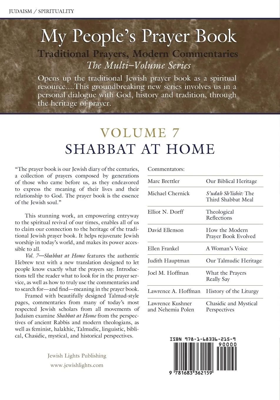 Rückseite: 9781683362159 | My People's Prayer Book Vol 7 | Shabbat at Home | Lawrence A. Hoffman