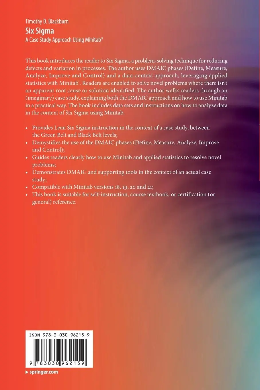 Rückseite: 9783030962159 | Six Sigma | A Case Study Approach Using Minitab® | Blackburn | Buch