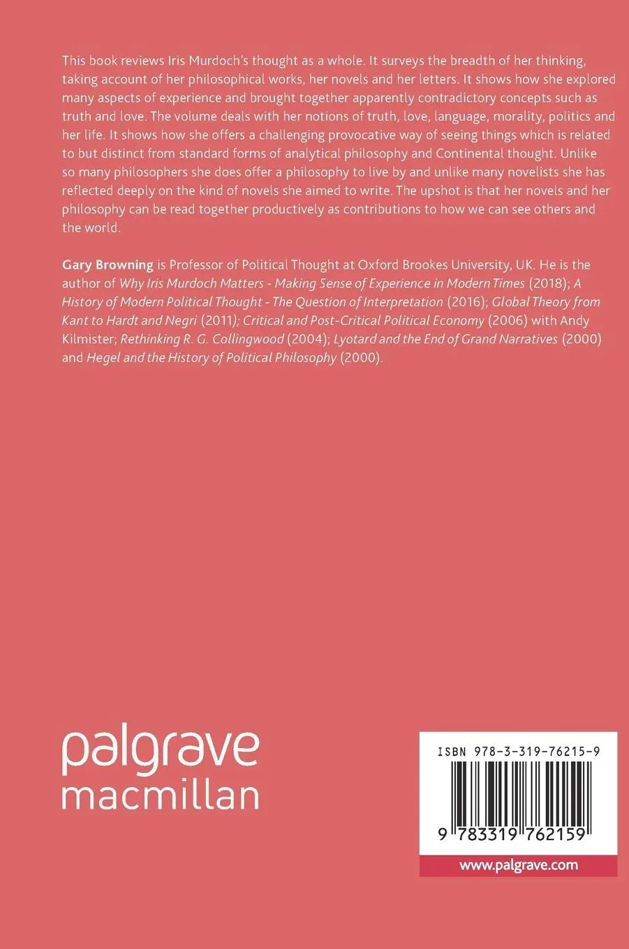 Rückseite: 9783319762159 | Murdoch on Truth and Love | Gary Browning | Buch | xi | Englisch