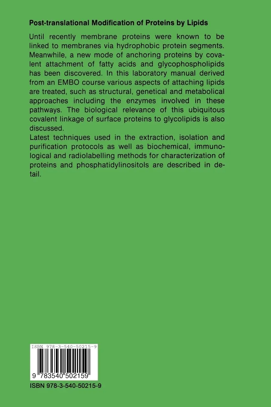 Rückseite: 9783540502159 | Post-translational Modification of Proteins by Lipids | Taschenbuch