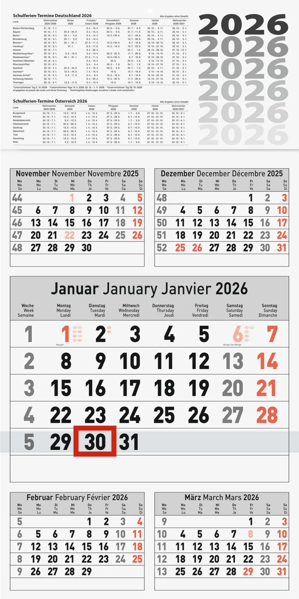 Cover: 4061947142259 | BRUNNEN 1070281006 5-Monatskalender 2026 300×585 mm | Kalender | 2026