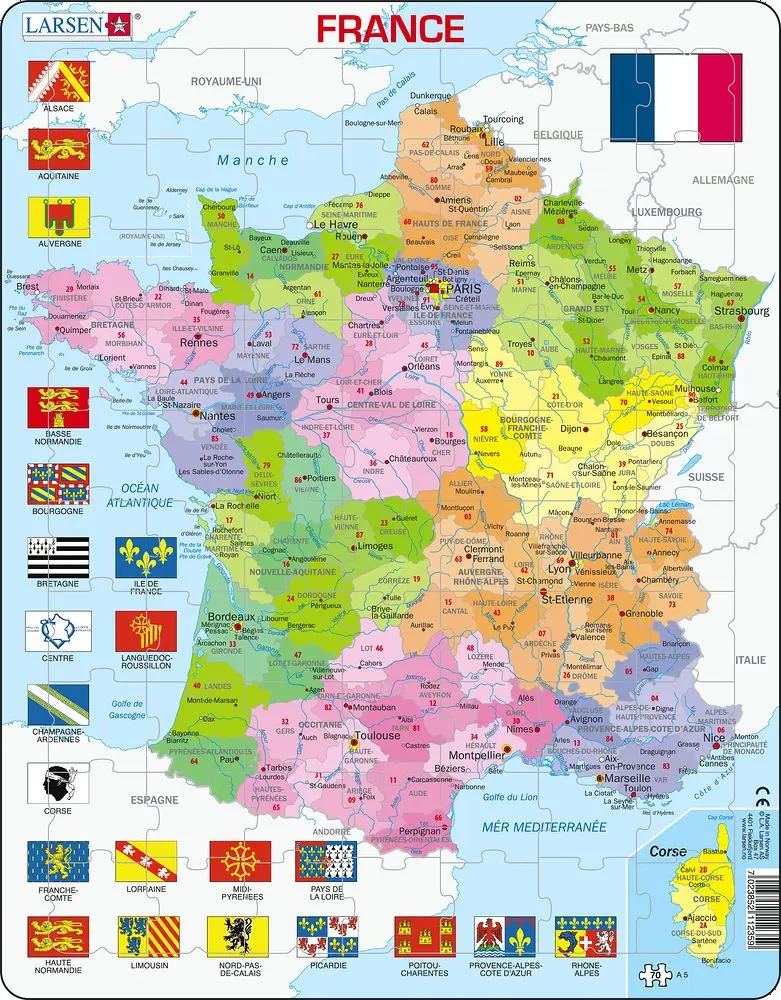Cover: 7023852112359 | Puzzle - Frankreich (politisch) | Puzzle | 2019 | Larsen