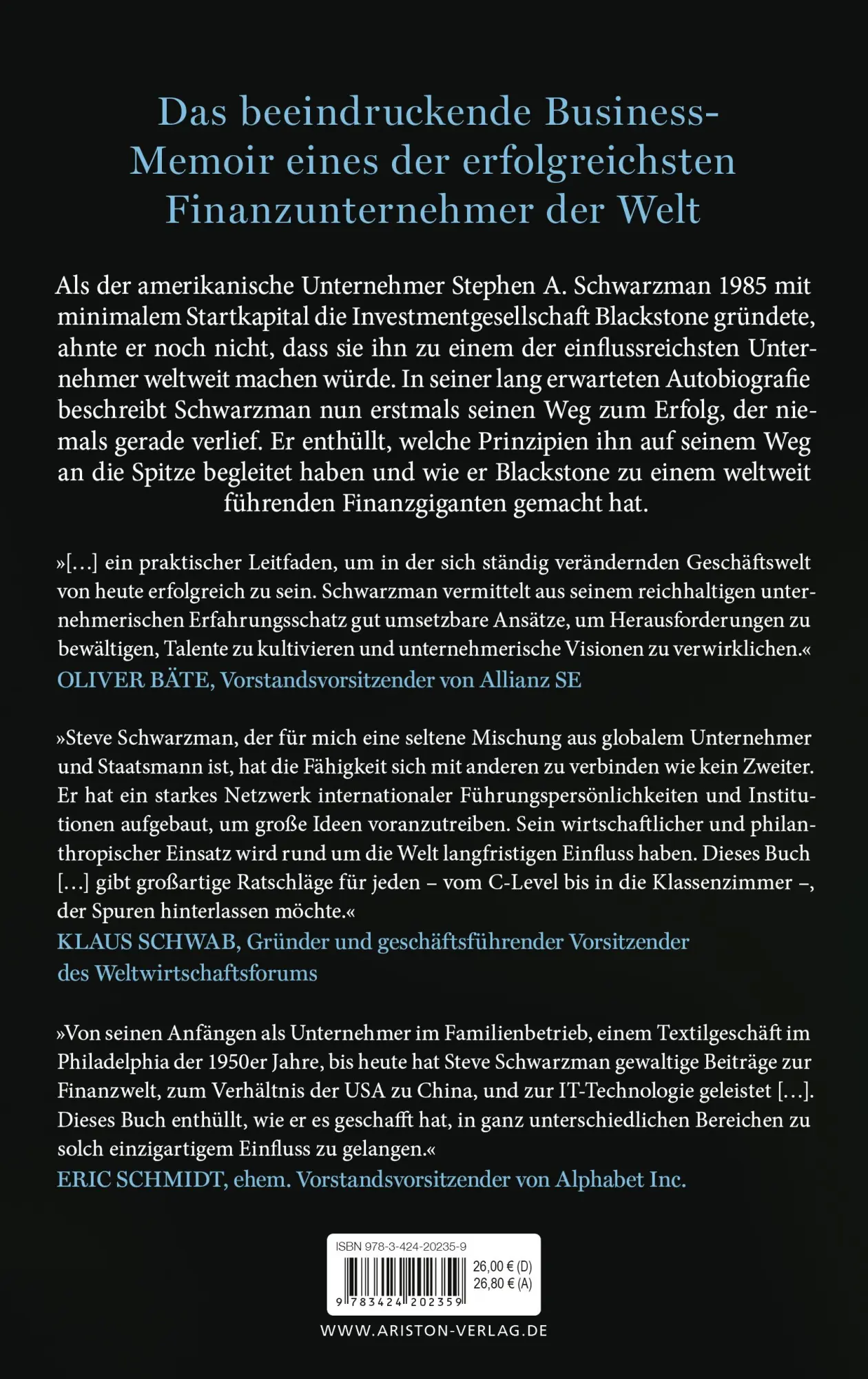 Bild: 9783424202359 | Worauf es ankommt | Stephen Schwarzman | Buch | 448 S. | Deutsch