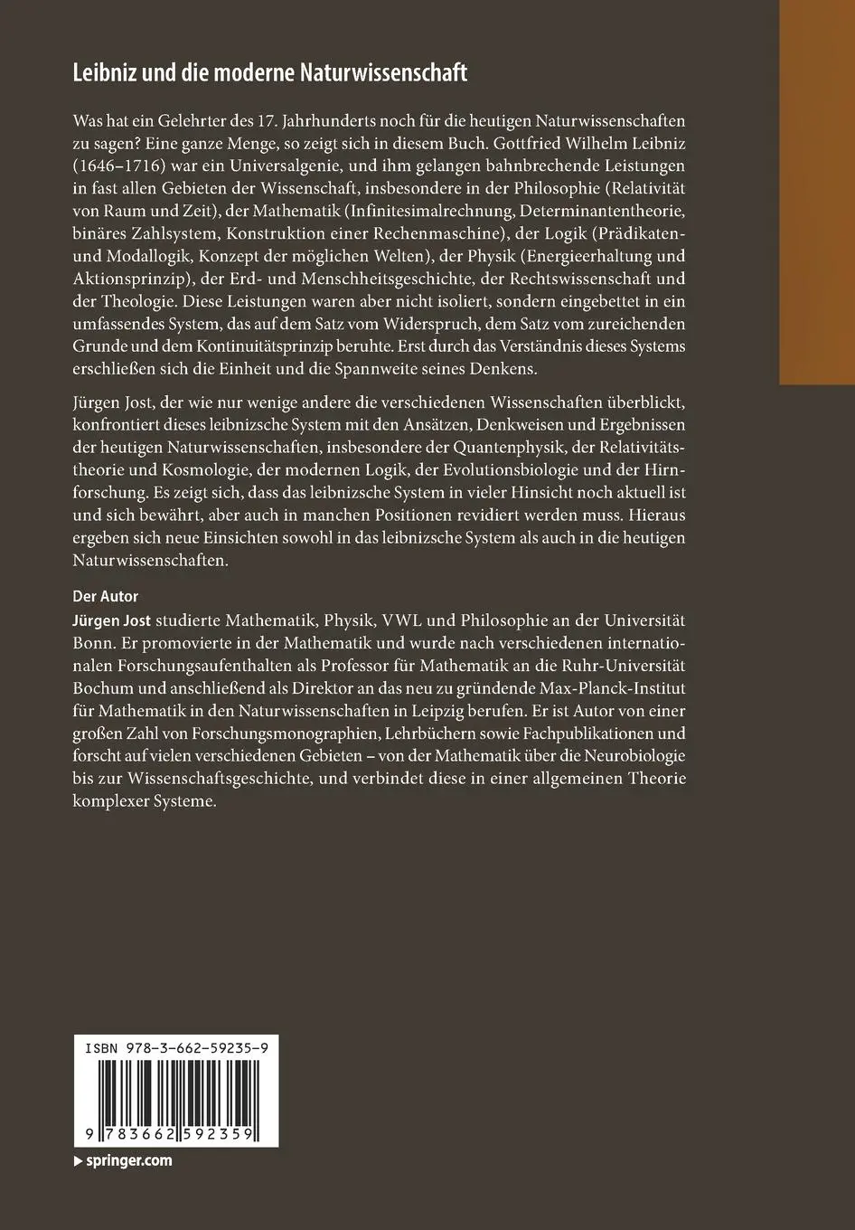 Rückseite: 9783662592359 | Leibniz und die moderne Naturwissenschaft | Jürgen Jost | Taschenbuch