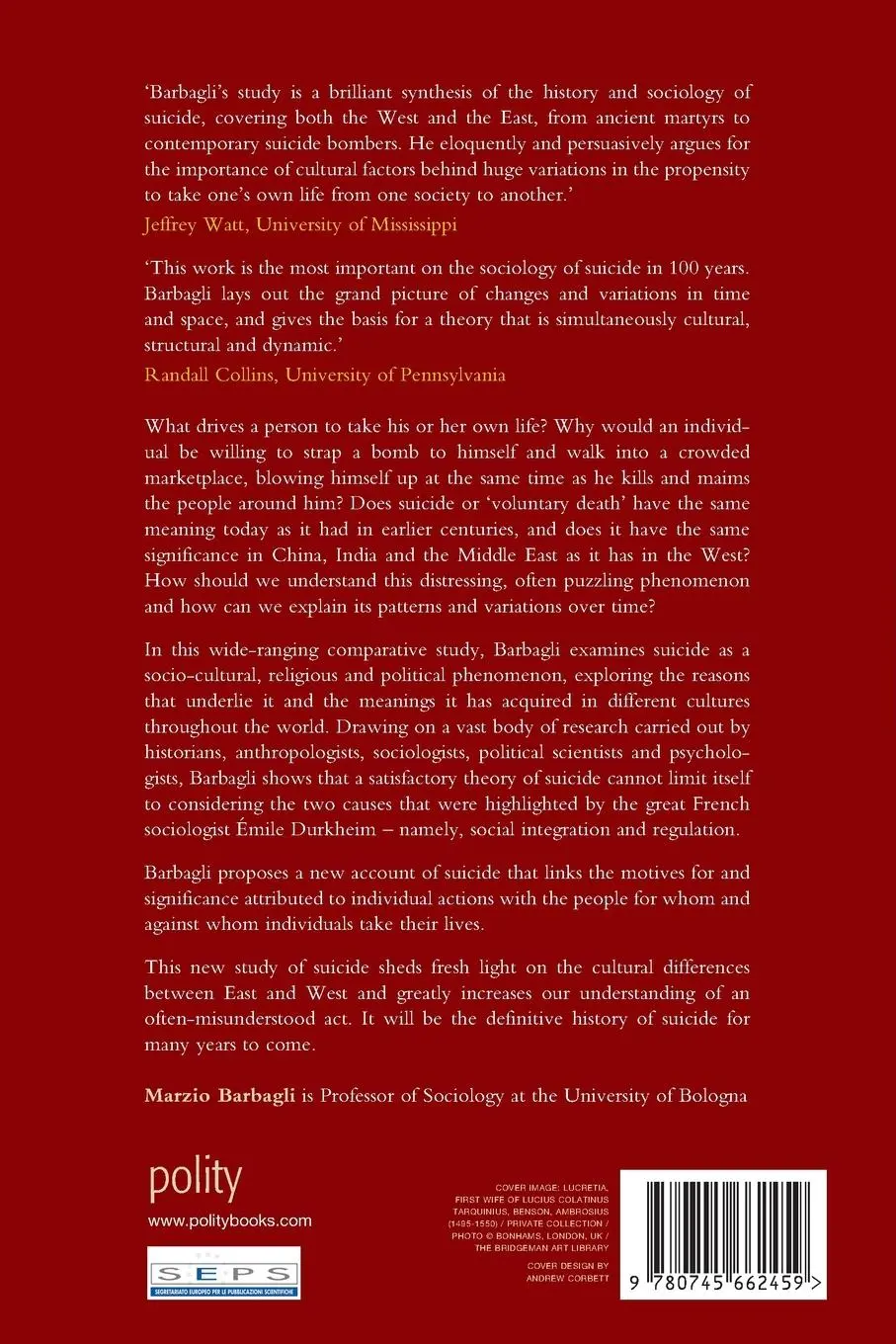 Rückseite: 9780745662459 | Farewell to the World | A History of Suicide | Marzio Barbagli | Buch
