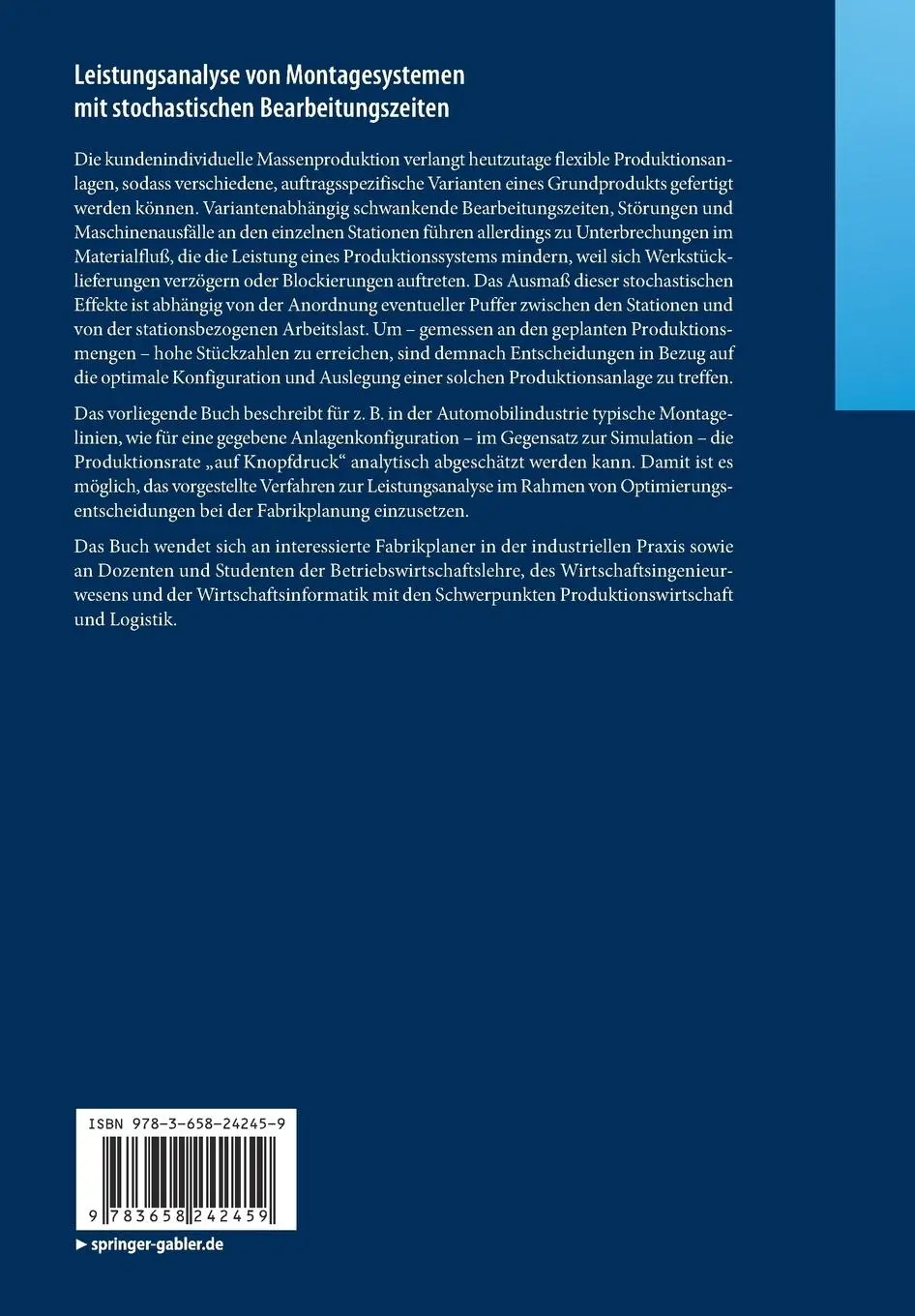 Rückseite: 9783658242459 | Leistungsanalyse von Montagesystemen mit stochastischen...