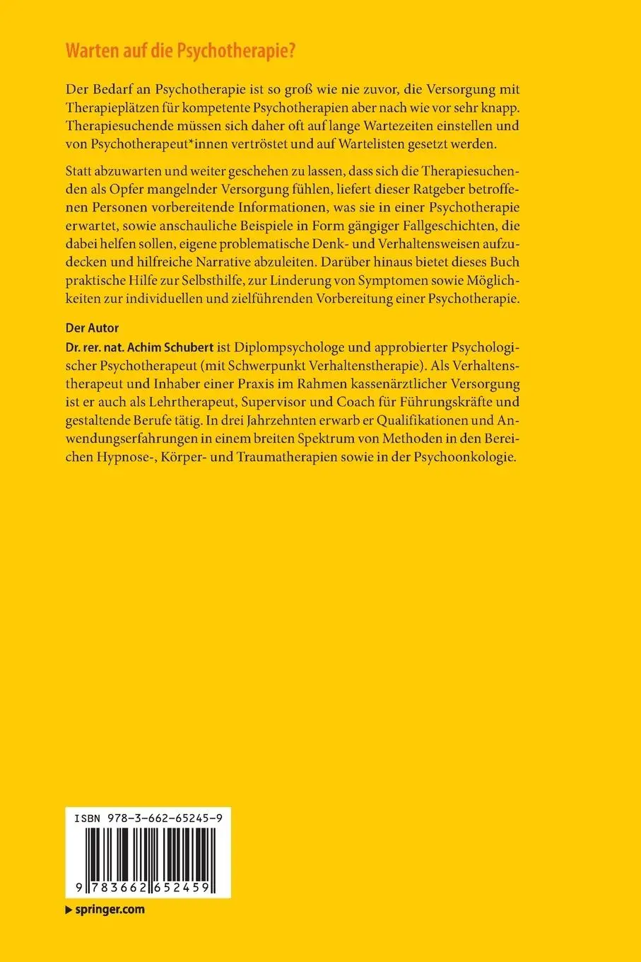 Rückseite: 9783662652459 | Warten auf die Psychotherapie? | Achim Schubert | Taschenbuch | xxiii