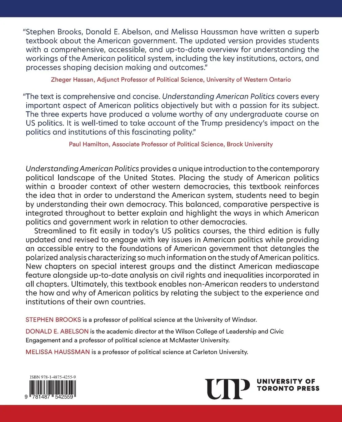 Rückseite: 9781487542559 | Understanding American Politics, Third Edition | Brooks (u. a.) | Buch