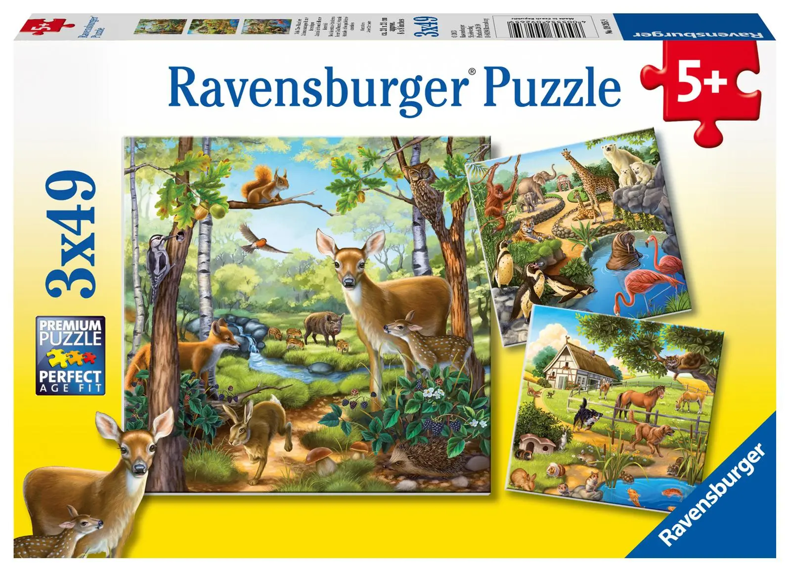 Cover: 4005556092659 | Wald-/Zoo-/Haustiere. Puzzle 3 X 49 Teile | Spiel | 09265 | Englisch