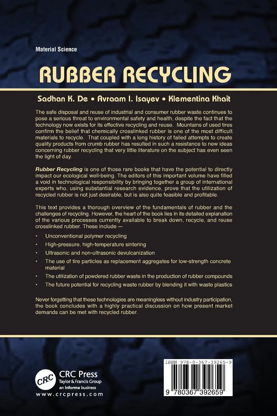 Rückseite: 9780367392659 | Rubber Recycling | Sadhan K. de (u. a.) | Taschenbuch | Englisch
