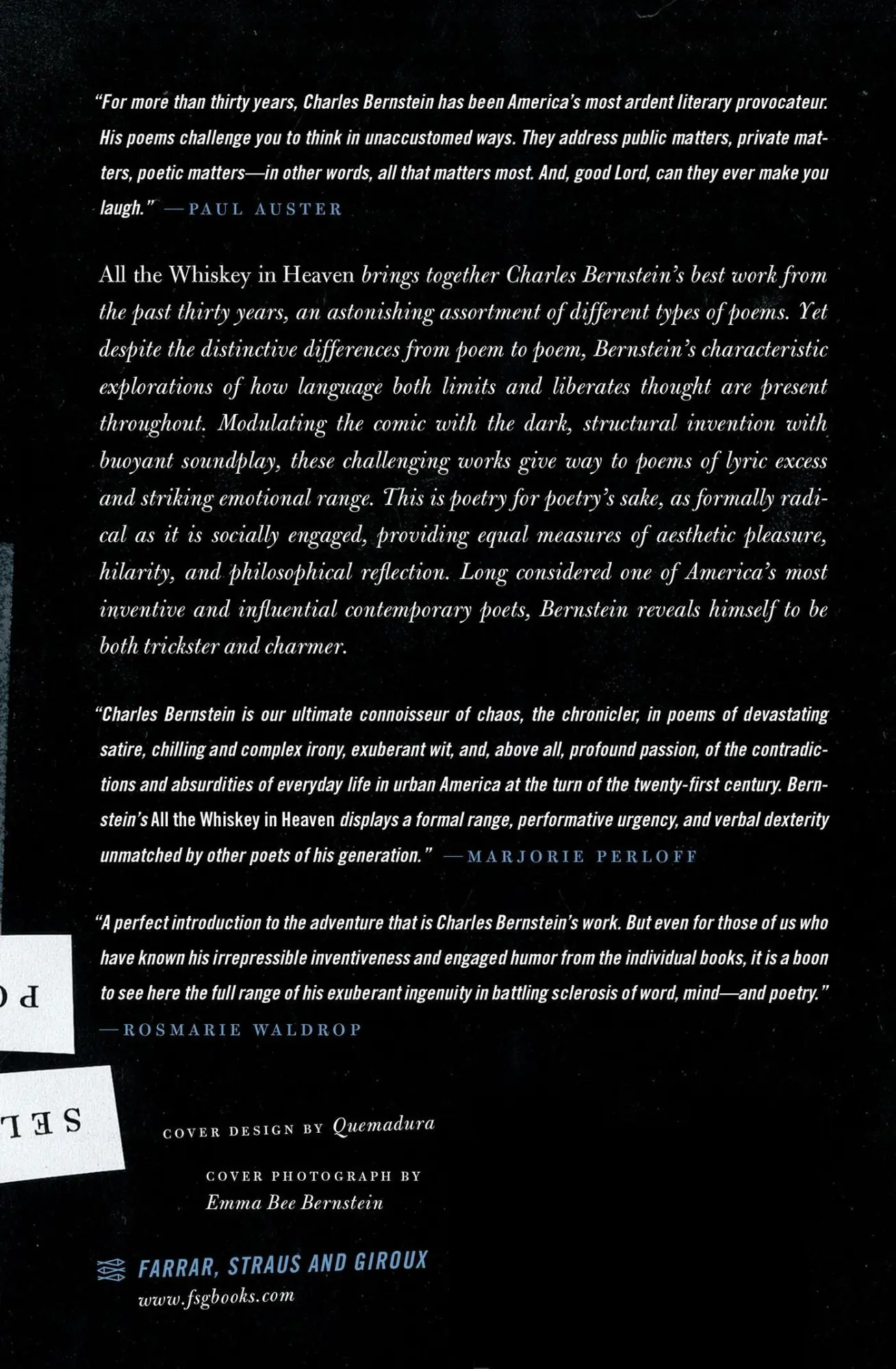 Rückseite: 9780374532659 | All the Whiskey in Heaven | Selected Poems | Charles Bernstein | Buch