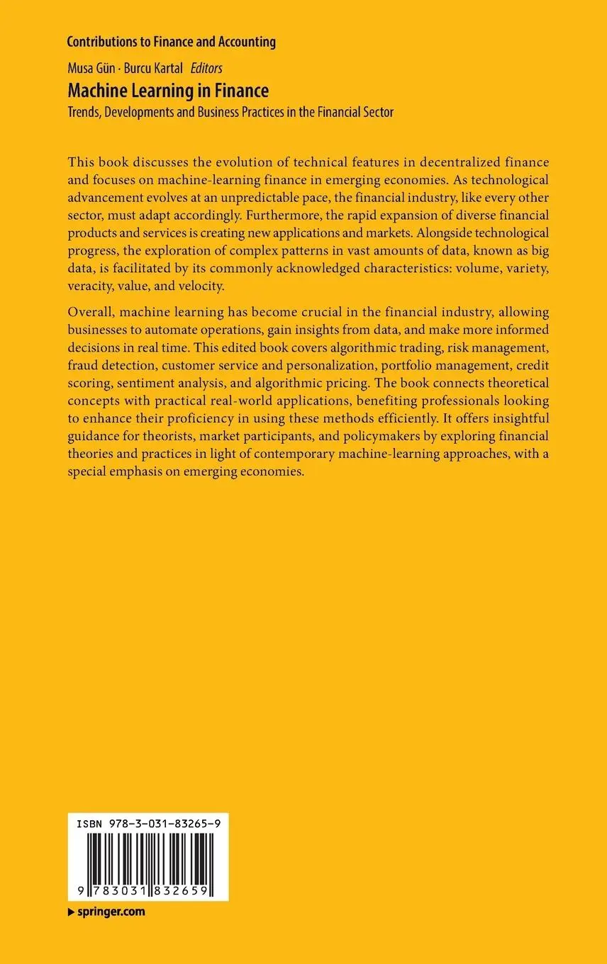 Rückseite: 9783031832659 | Machine Learning in Finance | Burcu Kartal (u. a.) | Buch | xi | 2025