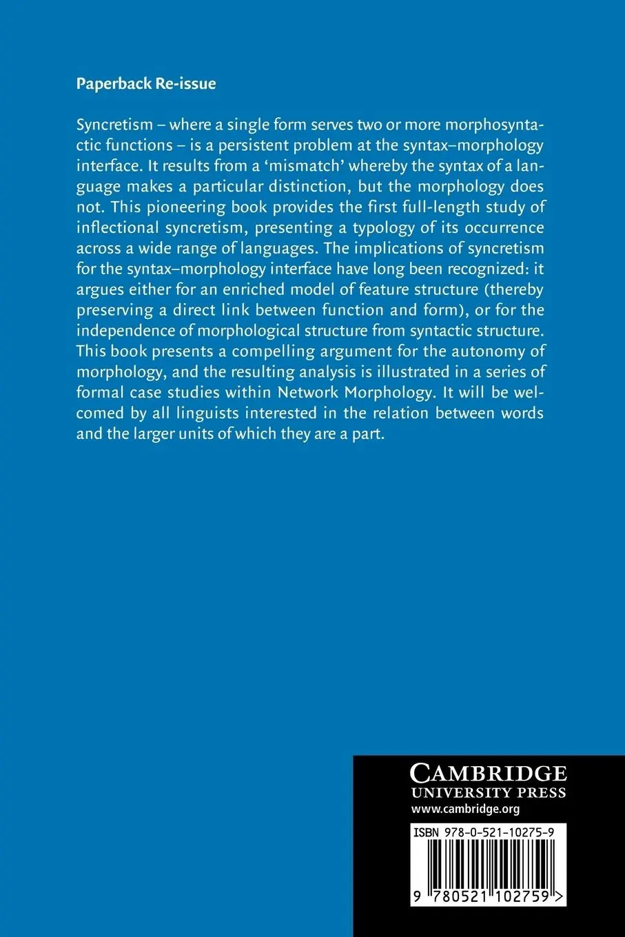 Rückseite: 9780521102759 | The Syntax-Morphology Interface | A Study of Syncretism | Taschenbuch