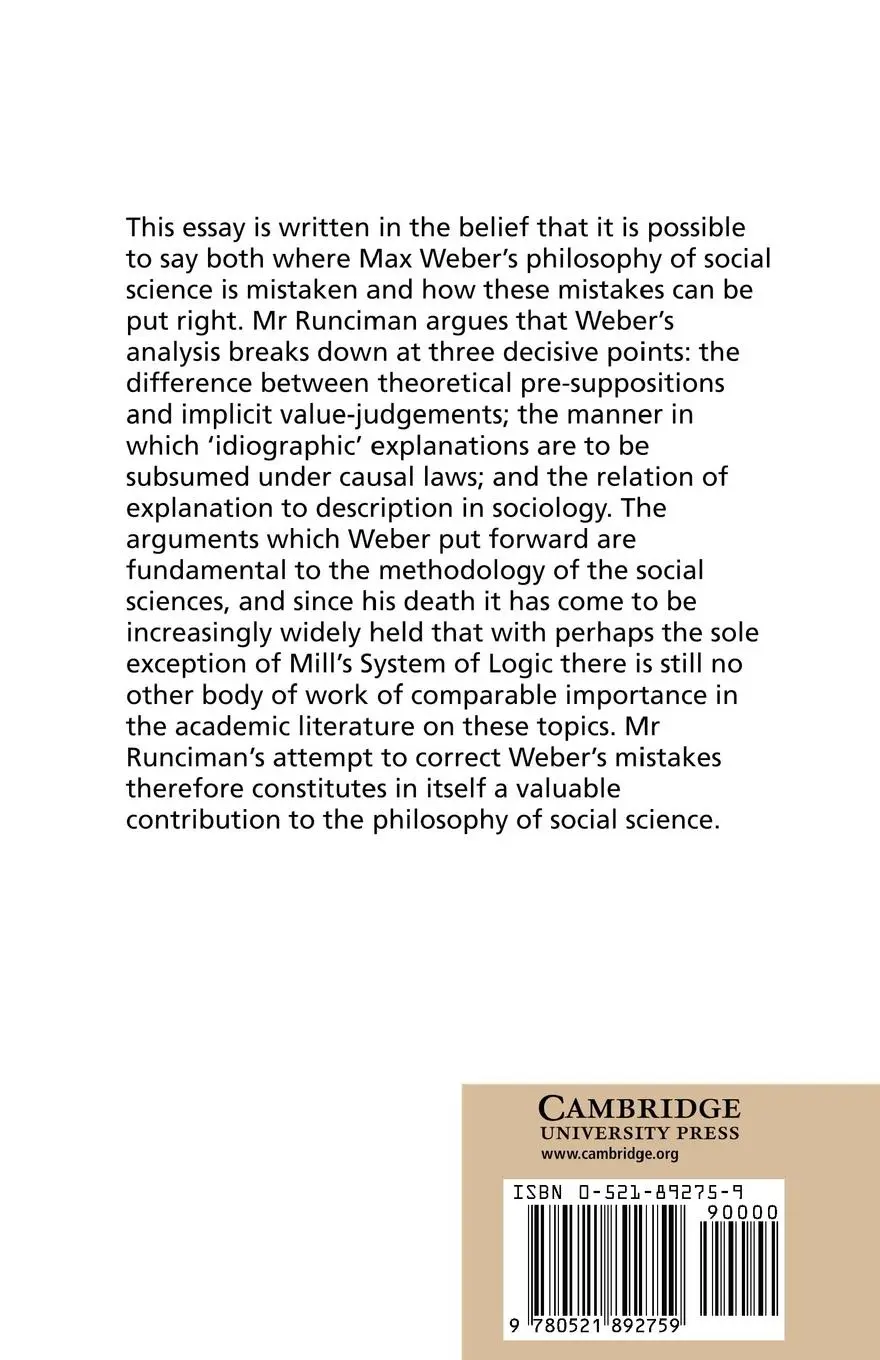 Rückseite: 9780521892759 | A Critique of Max Weber's Philosophy of Social Science | Runciman