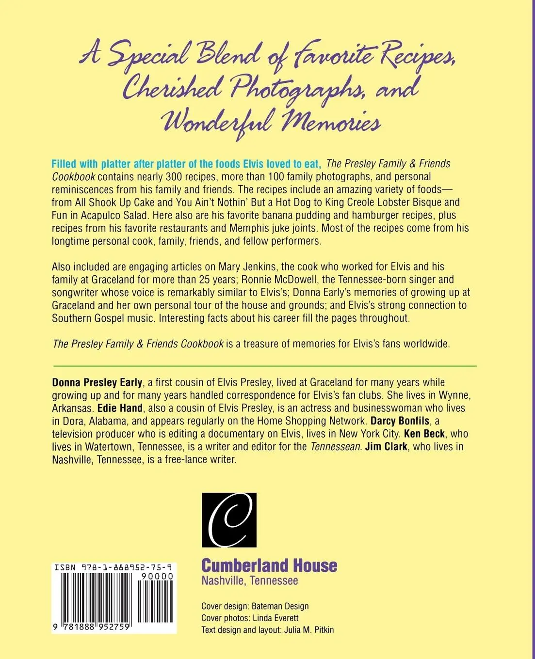 Rückseite: 9781888952759 | The Presley Family &amp; Friends Cookbook | Donna Presley Early (u. a.)