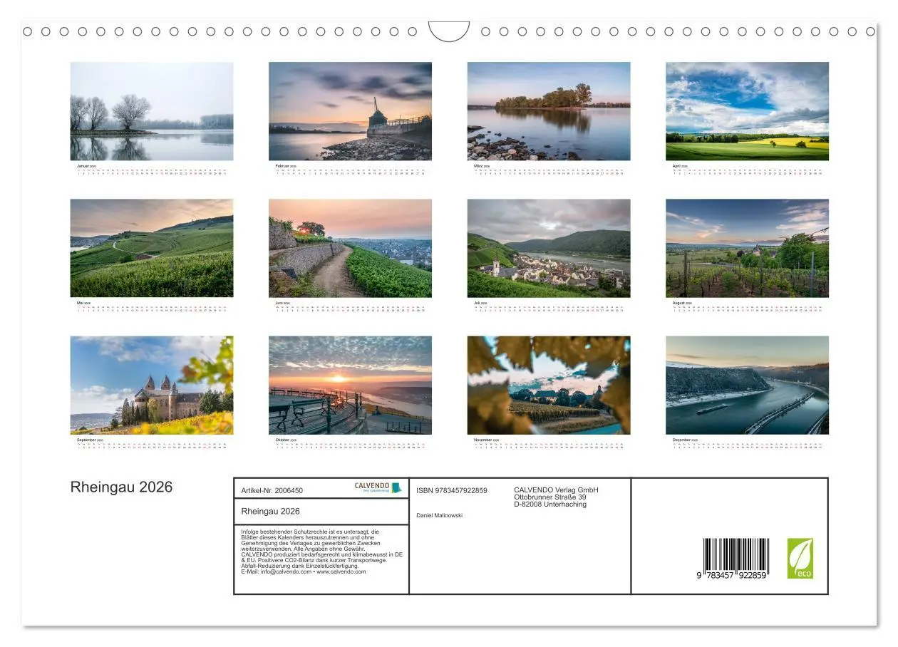 Bild: 9783457922859 | Rheingau 2026 (Wandkalender 2026 DIN A3 quer), CALVENDO Monatskalender