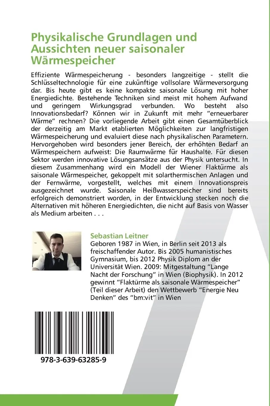 Rückseite: 9783639632859 | Physikalische Grundlagen und Aussichten neuer saisonaler Wärmespeicher