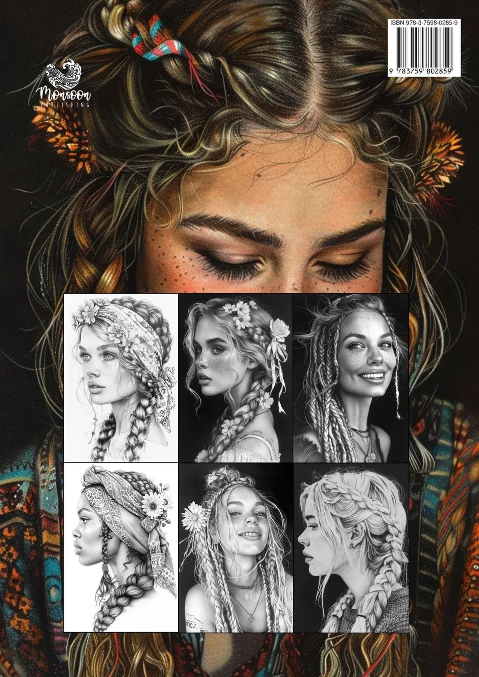 Rückseite: 9783759802859 | Boho Braids Hairstyles Coloring Book for Adults | Monsoon Publishing