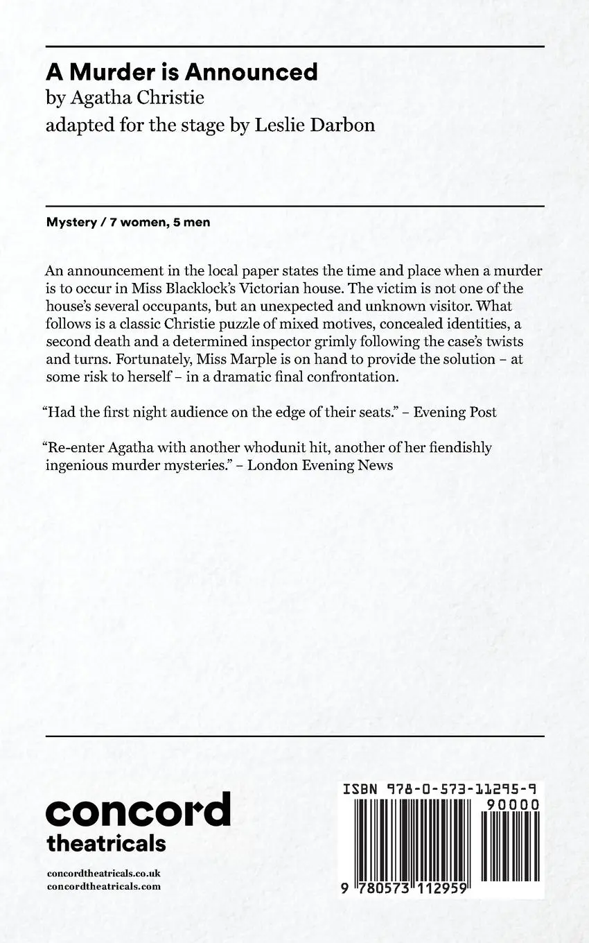 Rückseite: 9780573112959 | A Murder is Announced | Agatha Christie | Taschenbuch | Englisch