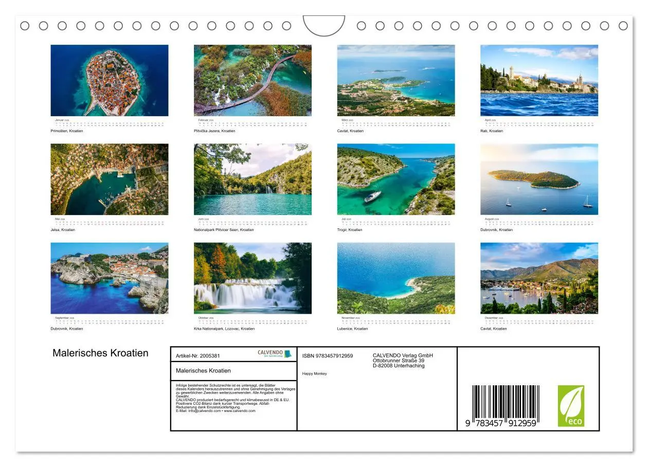 Bild: 9783457912959 | Malerisches Kroatien (Wandkalender 2026 DIN A4 quer), CALVENDO...