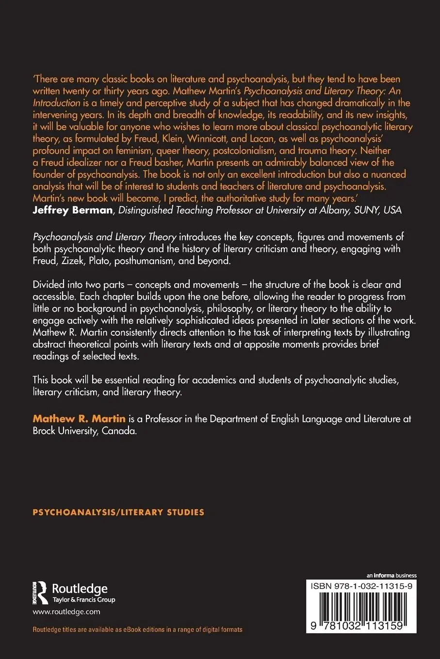 Rückseite: 9781032113159 | Psychoanalysis and Literary Theory | An Introduction | Martin | Buch