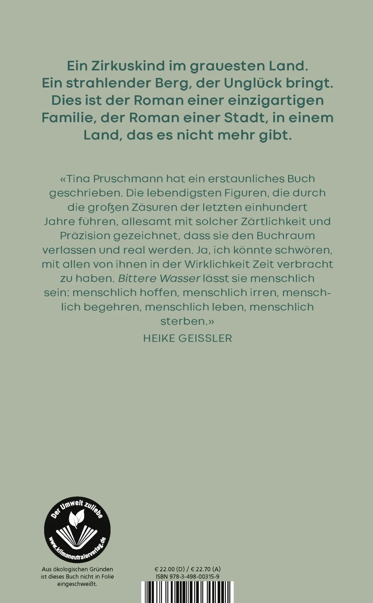 Rückseite: 9783498003159 | Bittere Wasser | Tina Pruschmann | Buch | 288 S. | Deutsch | 2022