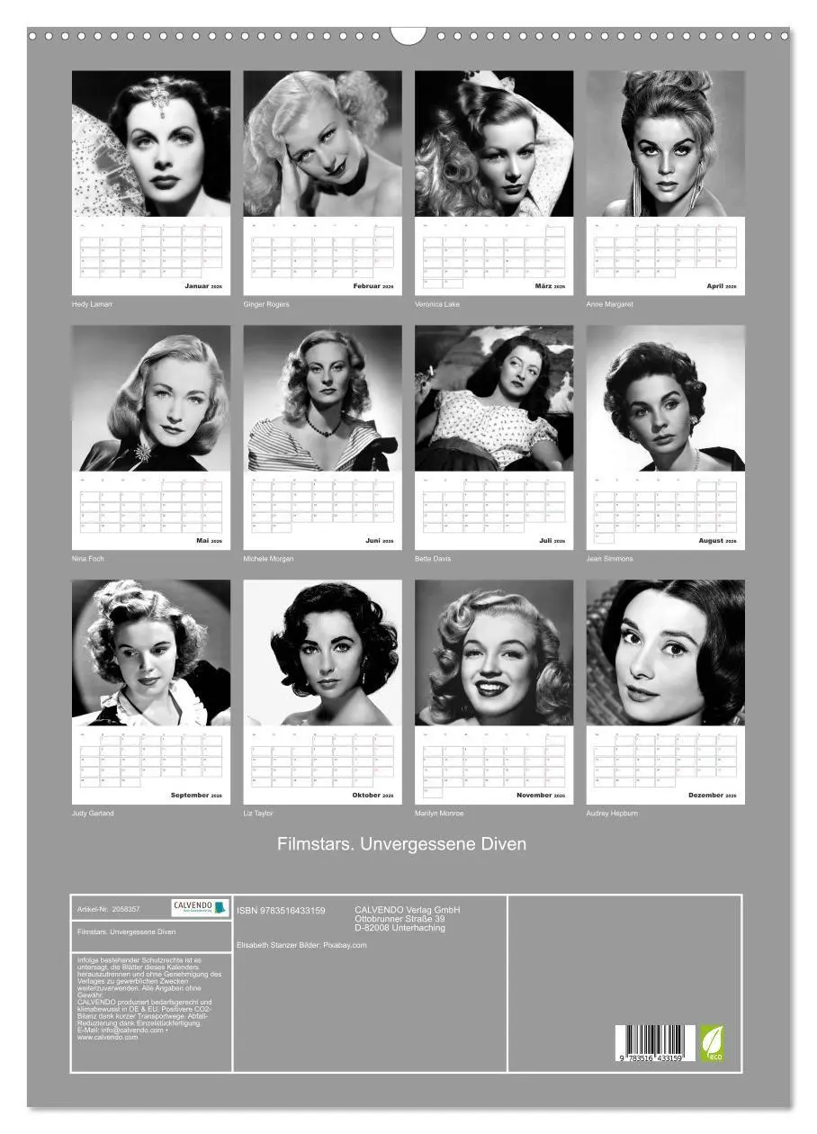 Bild: 9783516433159 | Filmstars. Unvergessene Diven (Wandkalender 2026 DIN A2 hoch),...