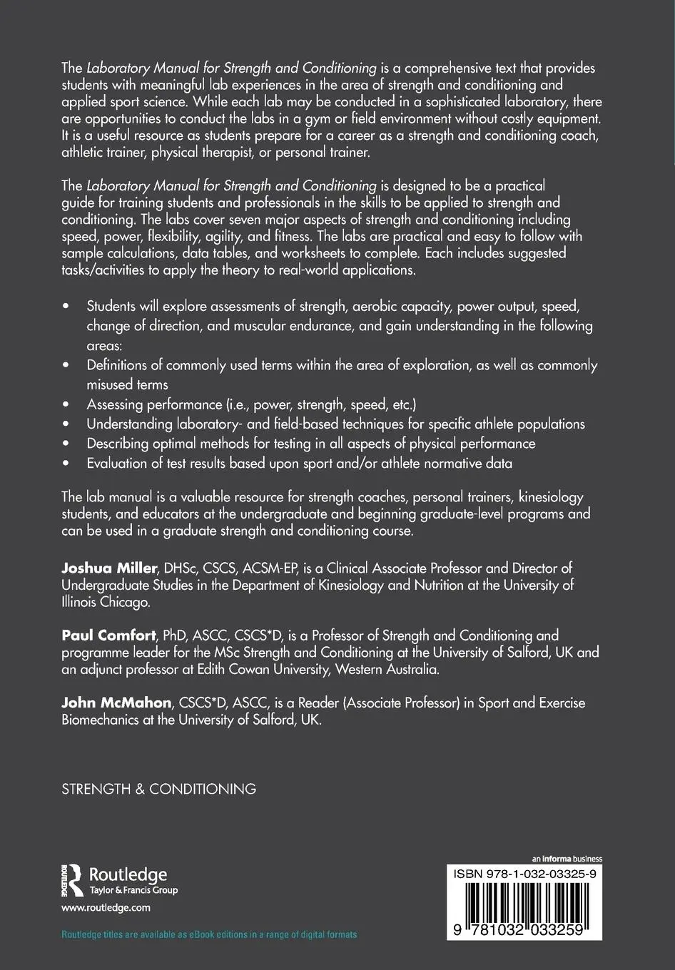 Rückseite: 9781032033259 | Laboratory Manual for Strength and Conditioning | Miller (u. a.)
