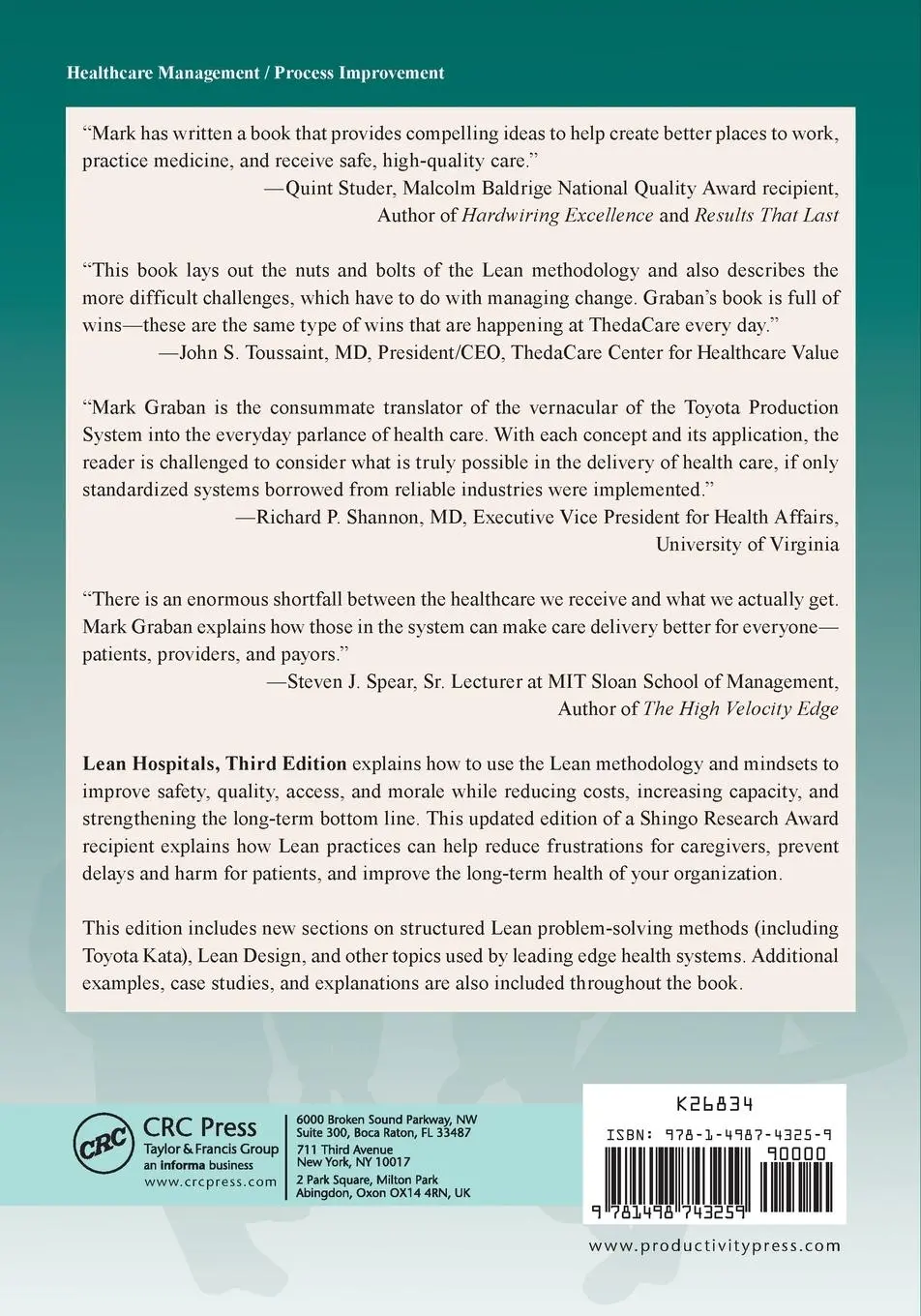 Rückseite: 9781498743259 | Lean Hospitals | Mark Graban | Taschenbuch | Englisch | 2016