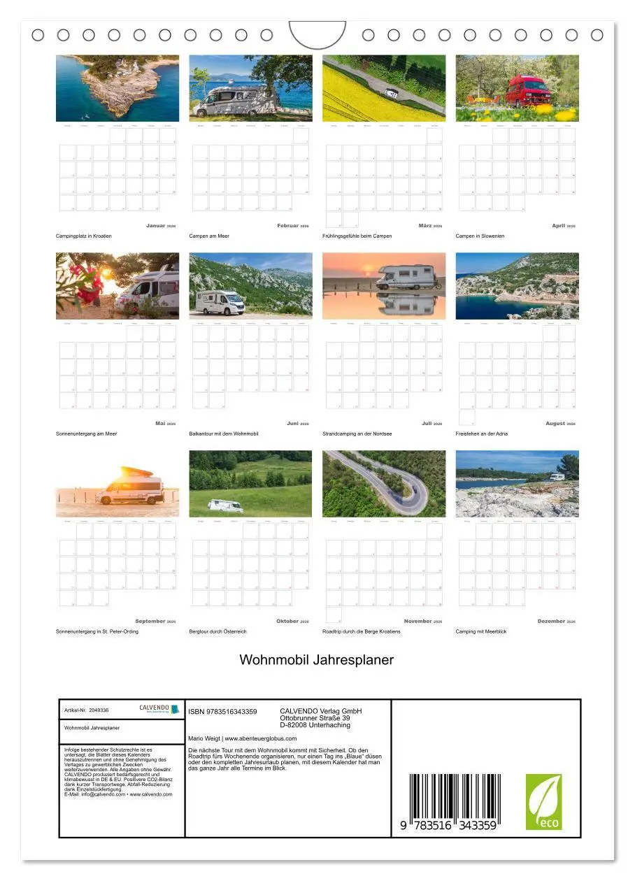 Bild: 9783516343359 | Wohnmobil Jahresplaner (Wandkalender 2026 DIN A4 hoch), CALVENDO...