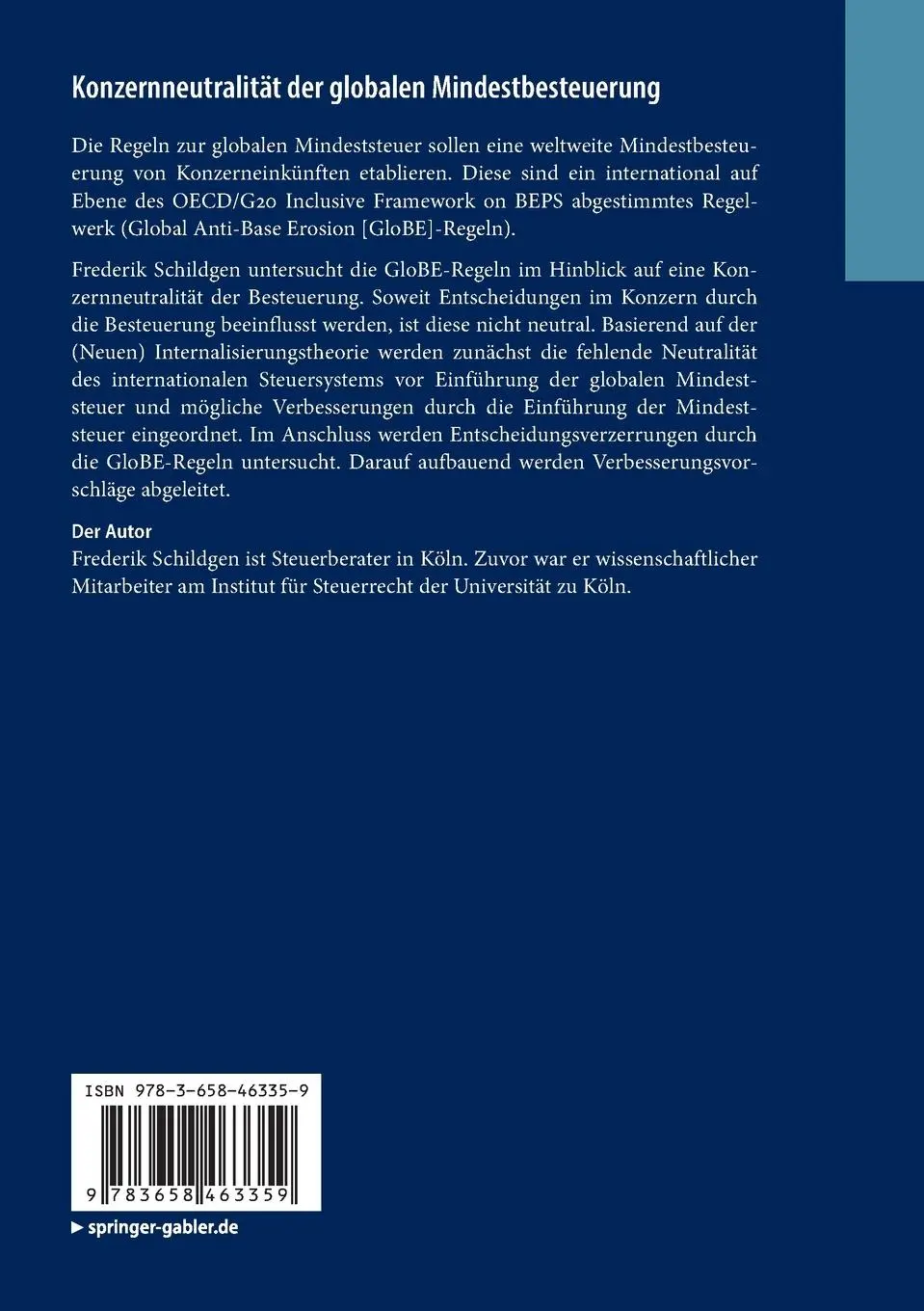 Rückseite: 9783658463359 | Konzernneutralität der globalen Mindestbesteuerung | Schildgen | Buch