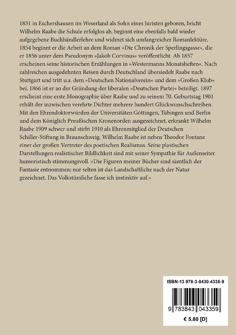 Rückseite: 9783843043359 | Zum wilden Mann | Wilhelm Raabe | Taschenbuch | 84 S. | Deutsch | 2015