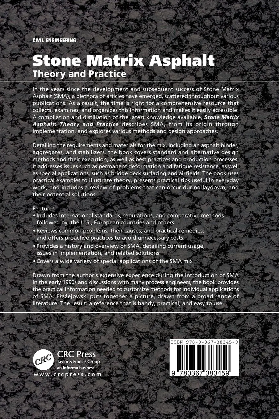 Rückseite: 9780367383459 | Stone Matrix Asphalt | Theory and Practice | Krzysztof Blazejowski
